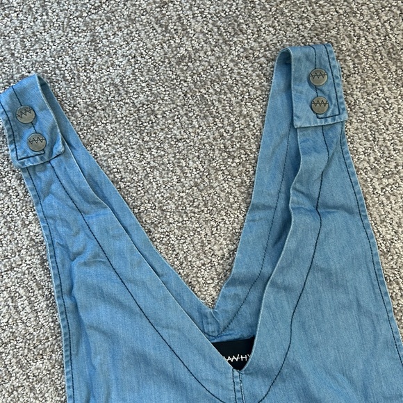 Mock Denim Blue Overall-Style Romper (50% Tencel 50% Bamboo) - Picture 2 of 5